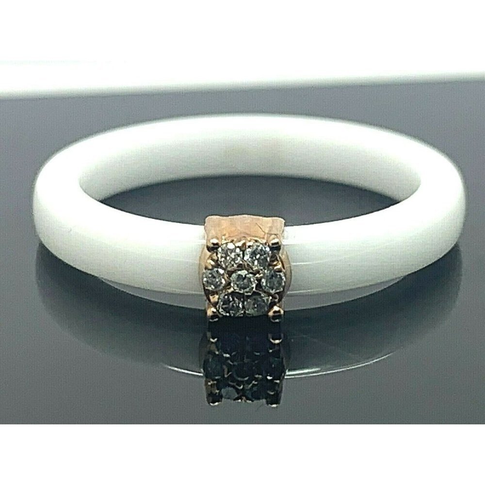 Engagement Promise Ring Diamond Rose Tone Sterling Silver White Ceramic Size 6